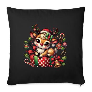 Christmas Reindeer On Gift - Sofa pillowcase 17,3'' x 17,3'' (45 x 45 cm) - black - Front