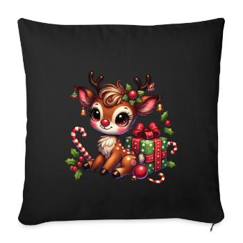 Christmas reindeer with gift - Sofa pillowcase 17,3'' x 17,3'' (45 x 45 cm) - black - Front