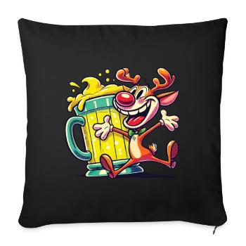 Renne de Noël avec chope de bière motif de dessin animé - Housse de coussin décorative 45 x 45 cm - noir - Devant