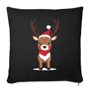 Cute Reindeer with Santa Hat - Sofa pillowcase 17,3'' x 17,3'' (45 x 45 cm) - black - Front