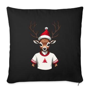 Renne de Noël avec chapeau de Père Noël - Housse de coussin décorative 45 x 45 cm - noir - Devant