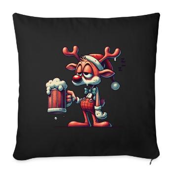 Funny reindeer with beer for Christmas - Sofa pillowcase 17,3'' x 17,3'' (45 x 45 cm) - black - Front