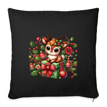 Mignon renne de Noël avec cadeau - Housse de coussin décorative 45 x 45 cm - noir - Devant