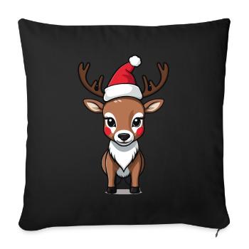 Cute Reindeer with Santa Hat - Sofa pillowcase 17,3'' x 17,3'' (45 x 45 cm) - black - Front