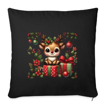 Cute reindeer with Christmas gifts - Sofa pillowcase 17,3'' x 17,3'' (45 x 45 cm) - black - Front