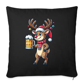 Renne de Noël amusant pour les amateurs de bière - Housse de coussin décorative 45 x 45 cm - noir - Devant