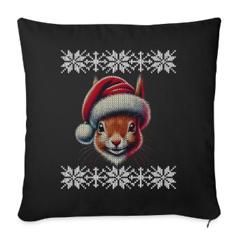 Écureuil mignon avec motif de chapeau de Père Noël - Housse de coussin décorative 45 x 45 cm - noir - Devant