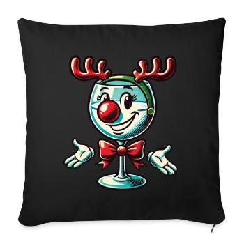 Verre à vin de Noël motif renne - Housse de coussin décorative 45 x 45 cm - noir - Devant