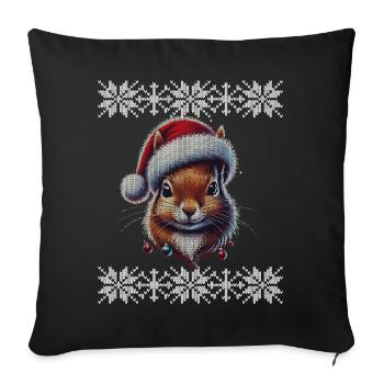 Christmas squirrel with Christmas hat - Sofa pillowcase 17,3'' x 17,3'' (45 x 45 cm) - black - Front