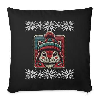 Winterliches Eichhörnchen Mit Mütze Und Muster - Sofakissenbezug 45 x 45 cm - Schwarz - Vorne