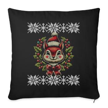 Christmas squirrel with hat and wreath - Sofa pillowcase 17,3'' x 17,3'' (45 x 45 cm) - black - Front