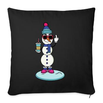 Bonhomme de neige frais avec café glacé et lunettes de soleil - Housse de coussin décorative 45 x 45 cm - noir - Devant