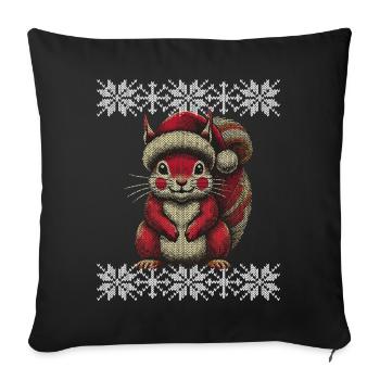 Écureuil de Noël avec chapeau - Housse de coussin décorative 45 x 45 cm - noir - Devant