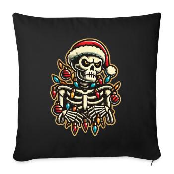 Joyeux Noël squelette avec guirlandes lumineuses - Housse de coussin décorative 45 x 45 cm - noir - Devant