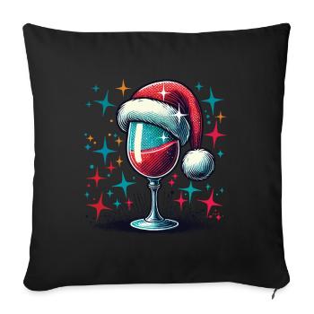 Verre à vin de Noël avec une touche festive - Housse de coussin décorative 45 x 45 cm - noir - Devant