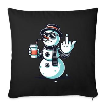 Bonhomme de neige cool avec du café et de l’attitude - Housse de coussin décorative 45 x 45 cm - noir - Devant