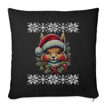 Christmas squirrel with cap - Sofa pillowcase 17,3'' x 17,3'' (45 x 45 cm) - black - Front