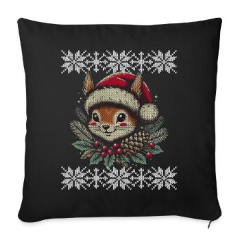 Christmas Squirrel Knitting Pattern - Sofa pillowcase 17,3'' x 17,3'' (45 x 45 cm) - black - Front