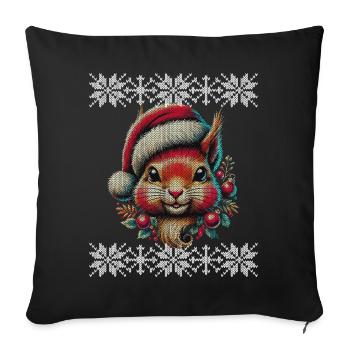 Cute Christmas Squirrel With Hat - Sofa pillowcase 17,3'' x 17,3'' (45 x 45 cm) - black - Front