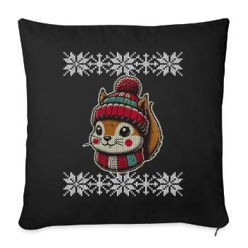 Cute Knitting Pattern Squirrel Winter - Sofa pillowcase 17,3'' x 17,3'' (45 x 45 cm) - black - Front