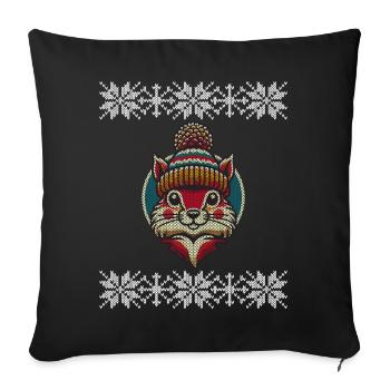 Winter knitting style squirrel with hat - Sofa pillowcase 17,3'' x 17,3'' (45 x 45 cm) - black - Front
