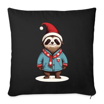 Paresseux de Noël avec chapeau de Père Noël - Housse de coussin décorative 45 x 45 cm - noir - Devant