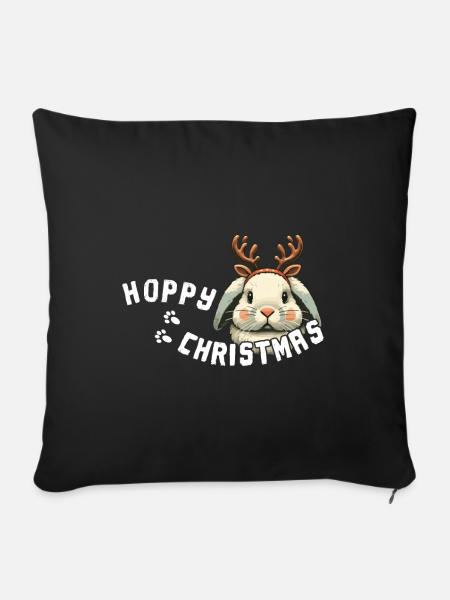 Hoppy Christmas Kaninchen Weihnachten - Sofakissenbezug 45 x 45 cm - Schwarz