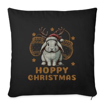 Lapin drôle de Noël houblonné avec des bois de renne - Housse de coussin décorative 45 x 45 cm - noir - Devant
