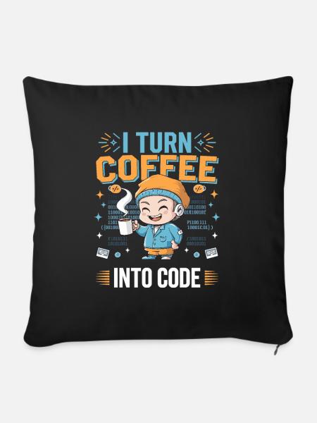 Je transforme le café en code – Funny IT design - Housse de coussin décorative 45 x 45 cm - noir