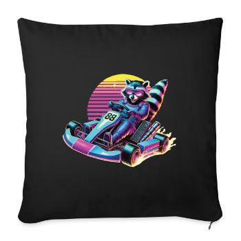 Go-Kart Raton laveur dans le style néon - Housse de coussin décorative 45 x 45 cm - noir - Devant