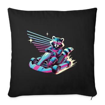 Raton laveur dans le style rétro du karting - Housse de coussin décorative 45 x 45 cm - noir - Devant