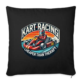 Les courses de kart moins chères que la thérapie - Housse de coussin décorative 45 x 45 cm - noir - Devant
