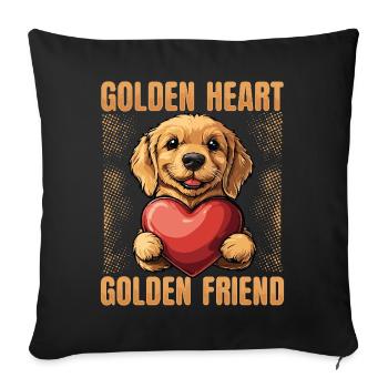 Retriver doré Cœur doré Ami doré - Housse de coussin décorative 45 x 45 cm - noir - Devant