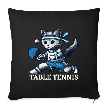 chat mignon jouant au tennis de table style vintage - Housse de coussin décorative 45 x 45 cm - noir - Devant