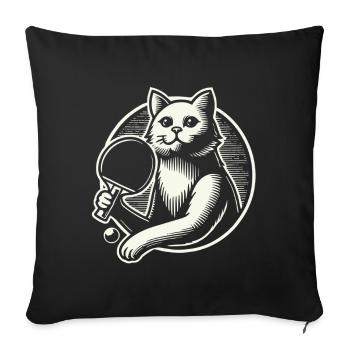 chat mignon jouant à l’art du tennis de table - Housse de coussin décorative 45 x 45 cm - noir - Devant
