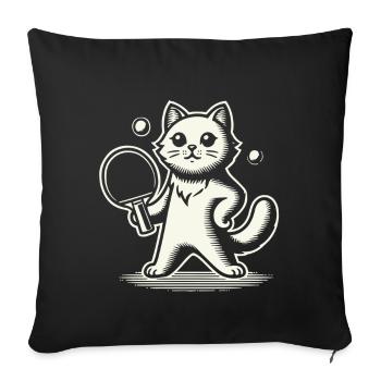 Cute cat playing table tennis - Sofa pillowcase 17,3'' x 17,3'' (45 x 45 cm) - black - Front