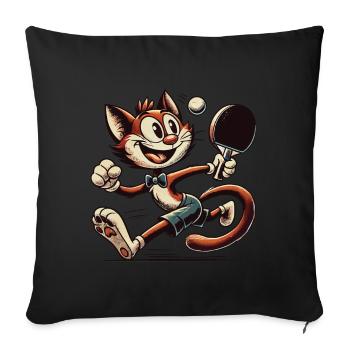 Drôle Chat de dessin animé rétro jouant au tennis de table - Housse de coussin décorative 45 x 45 cm - noir - Devant