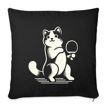 chat mignon jouant au tennis de table avec enthousiasme - Housse de coussin décorative 45 x 45 cm - noir - Devant
