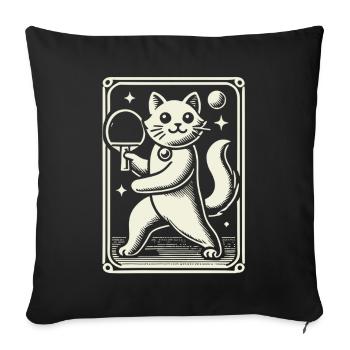 Niedliche Katze Spielt Tischtennis Kunstvoll - Sofakissenbezug 45 x 45 cm - Schwarz - Vorne