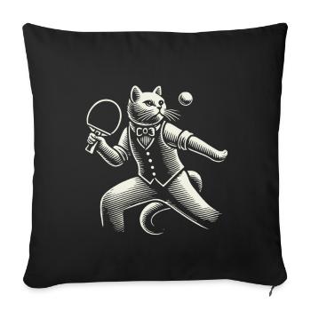 Un chat mignon joue au tennis de table de manière magistrale - Housse de coussin décorative 45 x 45 cm - noir - Devant