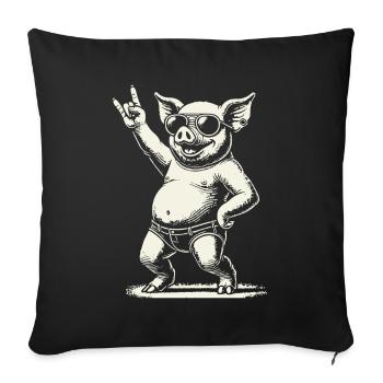 Funny Rock Music Pig Heavy Metal Festival - Sofa pillowcase 17,3'' x 17,3'' (45 x 45 cm) - black - Front