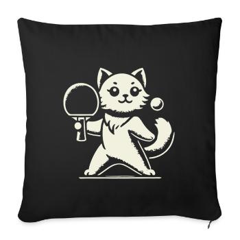 chat mignon jouant au tennis de table joie - Housse de coussin décorative 45 x 45 cm - noir - Devant