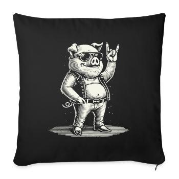 Funny Rock Music Pig Retro Style - Sofa pillowcase 17,3'' x 17,3'' (45 x 45 cm) - black - Front