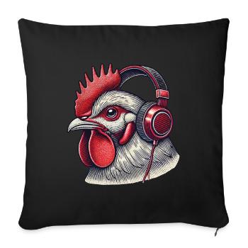 Musik Streetwear Outfit Huhn Mit Kopfhörern - Sofakissenbezug 45 x 45 cm - Schwarz - Vorne