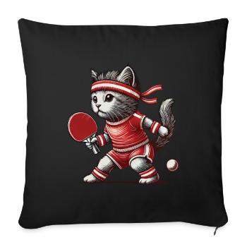 Niedliche Katze Tischtennis Retro Vintage Style - Sofakissenbezug 45 x 45 cm - Schwarz - Vorne