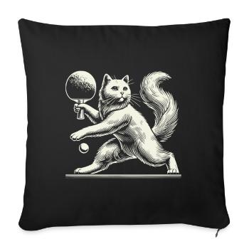 Chat mignon jouant au ping-pong avec charme - Housse de coussin décorative 45 x 45 cm - noir - Devant