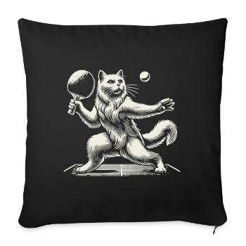 Chat mignon jouant au ping-pong - Housse de coussin décorative 45 x 45 cm - noir - Devant