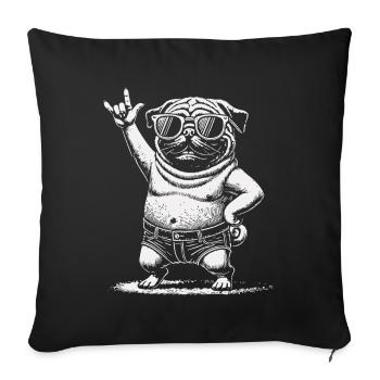 Funny Retro Rock Music Festival Pug Design - Sofa pillowcase 17,3'' x 17,3'' (45 x 45 cm) - black - Front