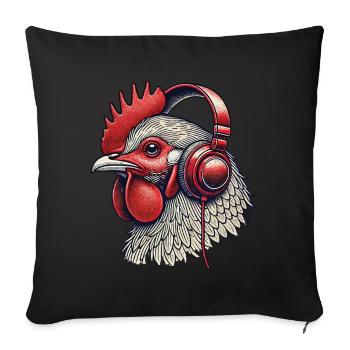 Musique Poulet Écouteurs Streetwear Tenue Style - Housse de coussin décorative 45 x 45 cm - noir - Devant