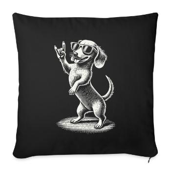 Drôle Heavy Metal Chien Festival Teckel Rétro - Housse de coussin décorative 45 x 45 cm - noir - Devant